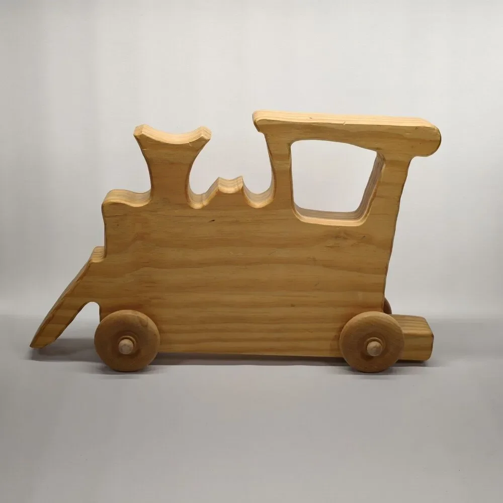 Handmade Wooden Train Locomotive Shelf Sitter Folk Art Decor Rolling Toy 15 Inch
